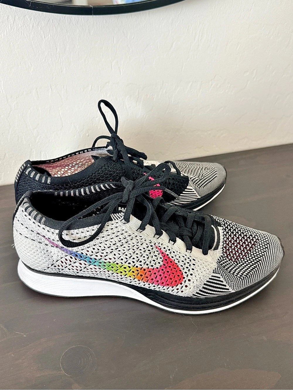 Nike Flyknit Racer Sneakers US10 Black & White